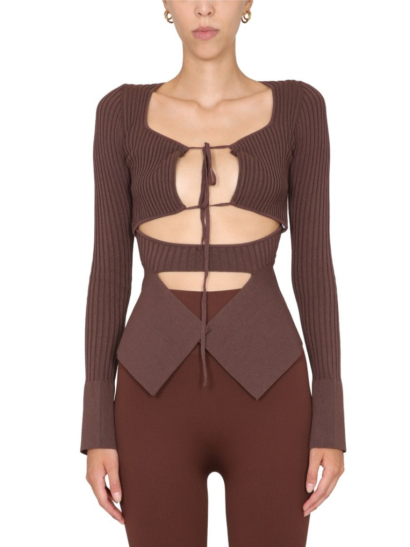 Fitted Ribbed Top With Wide Neckline