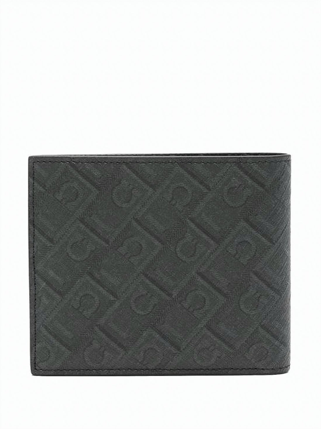 Bifold Wallet In Textured Calf Leather And Fabric