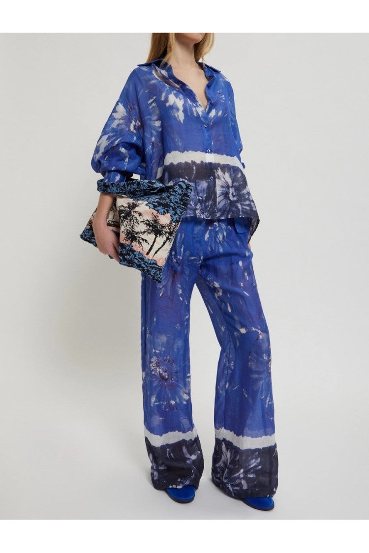 Multicolor Floral Ramie Shirt With Relaxed Fit