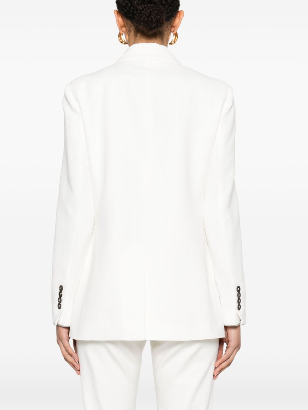Tailored Light Beige Double-Breasted Blazer With Buttoned-Cuff Sleeves