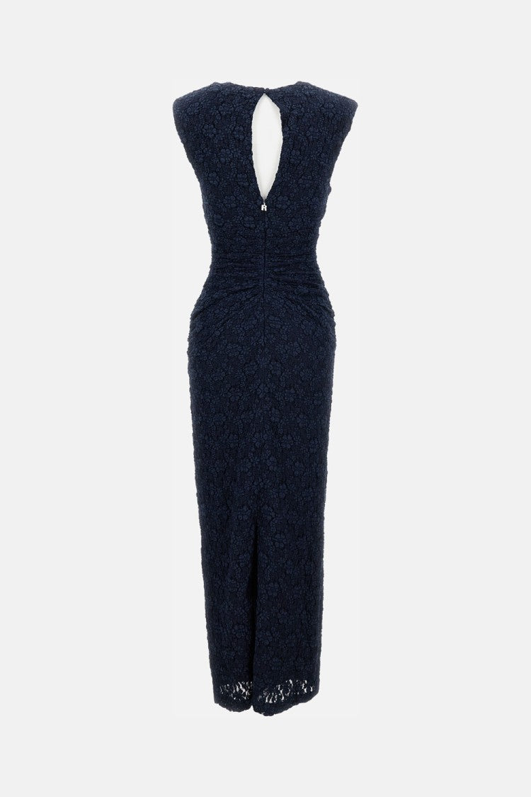 Long Sleeveless Fitted Midi Dress With Textured Detailing