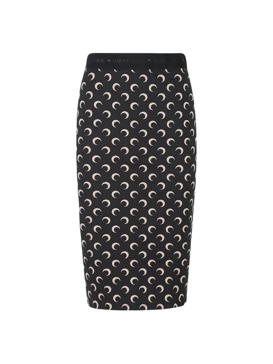 Fitted Midi Skirt with Crescent Moon Pattern