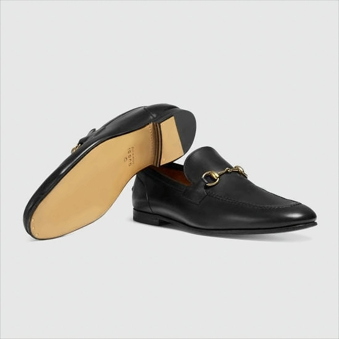 Black Leather Loafers with Gold Horsebit Detail