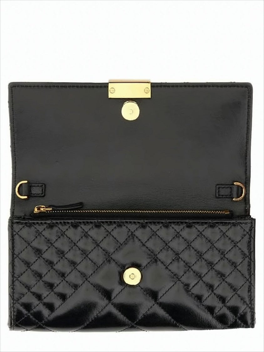 Sleek Quilted Calf Leather Clutch with Geometric Clasp