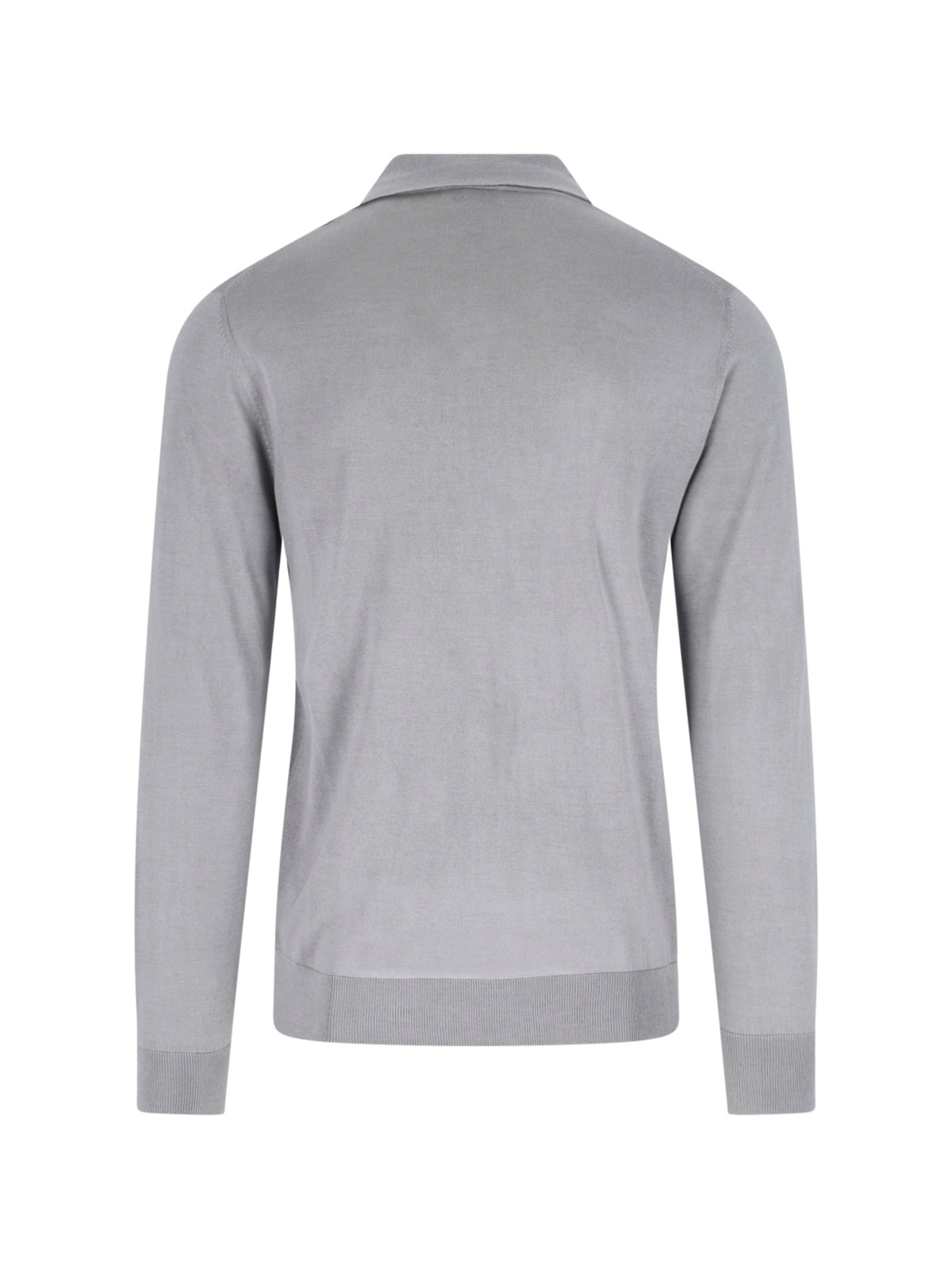 Grey Silk-Cashmere Ribbed Polo Sweater