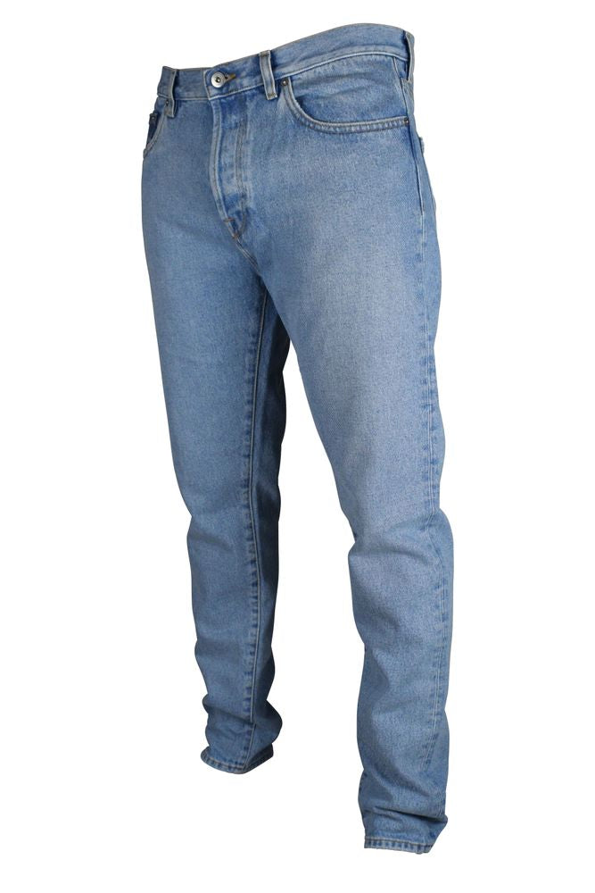 Niebieskie dżinsy o fasonie slim fit z naszywką z logo ze skóry