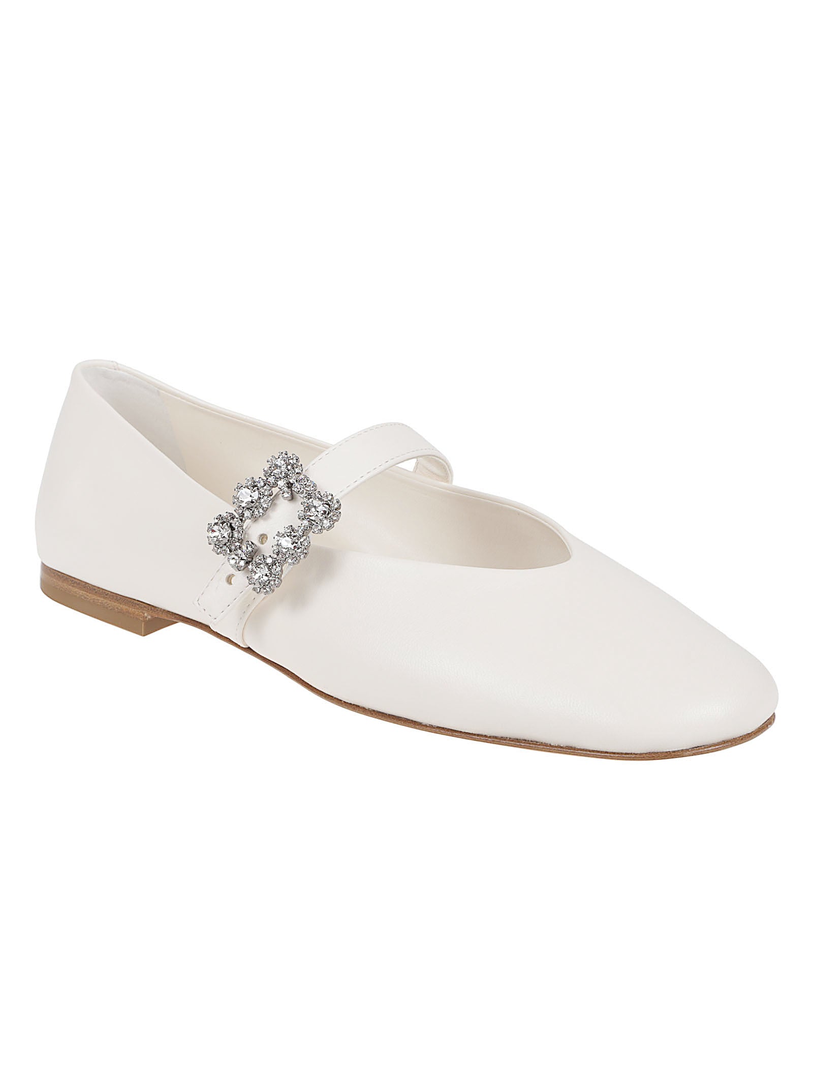 Pointed Toe Lambskin Flats with Ornate Buckle