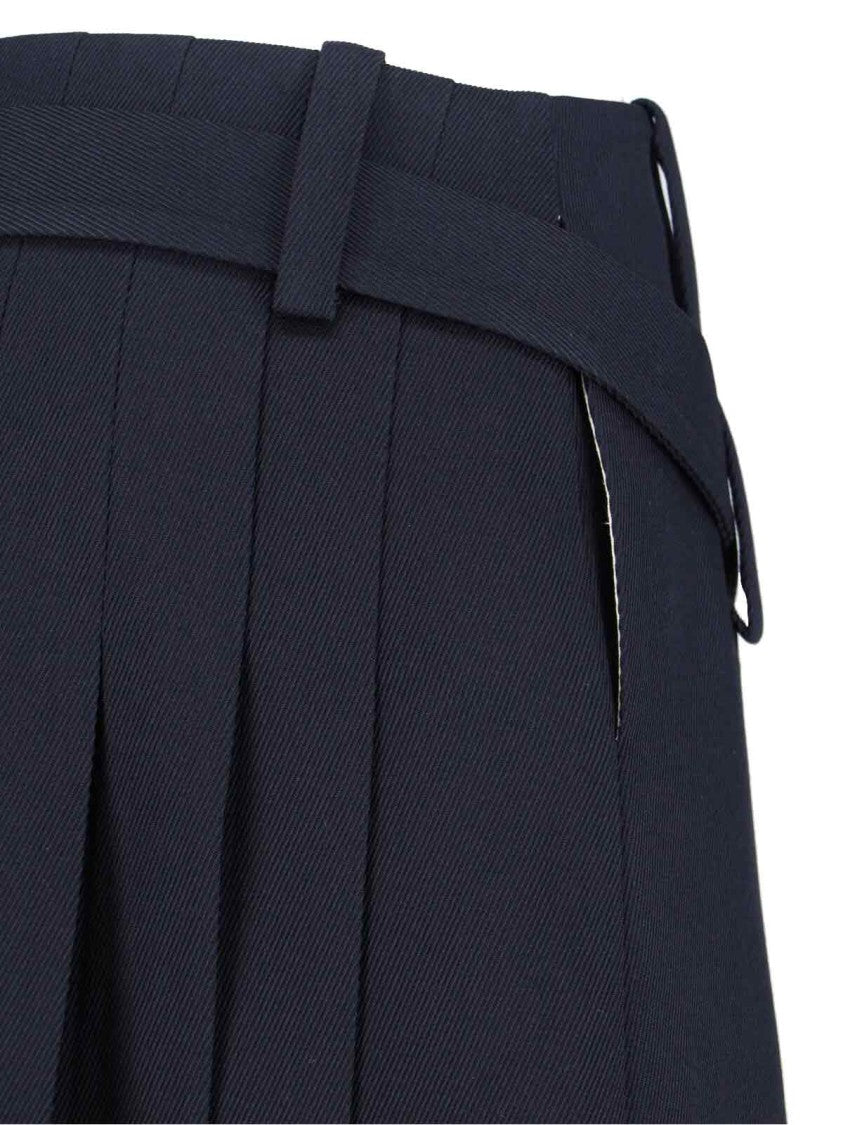 Navy Wool Midi Skirt With Pleated Detail