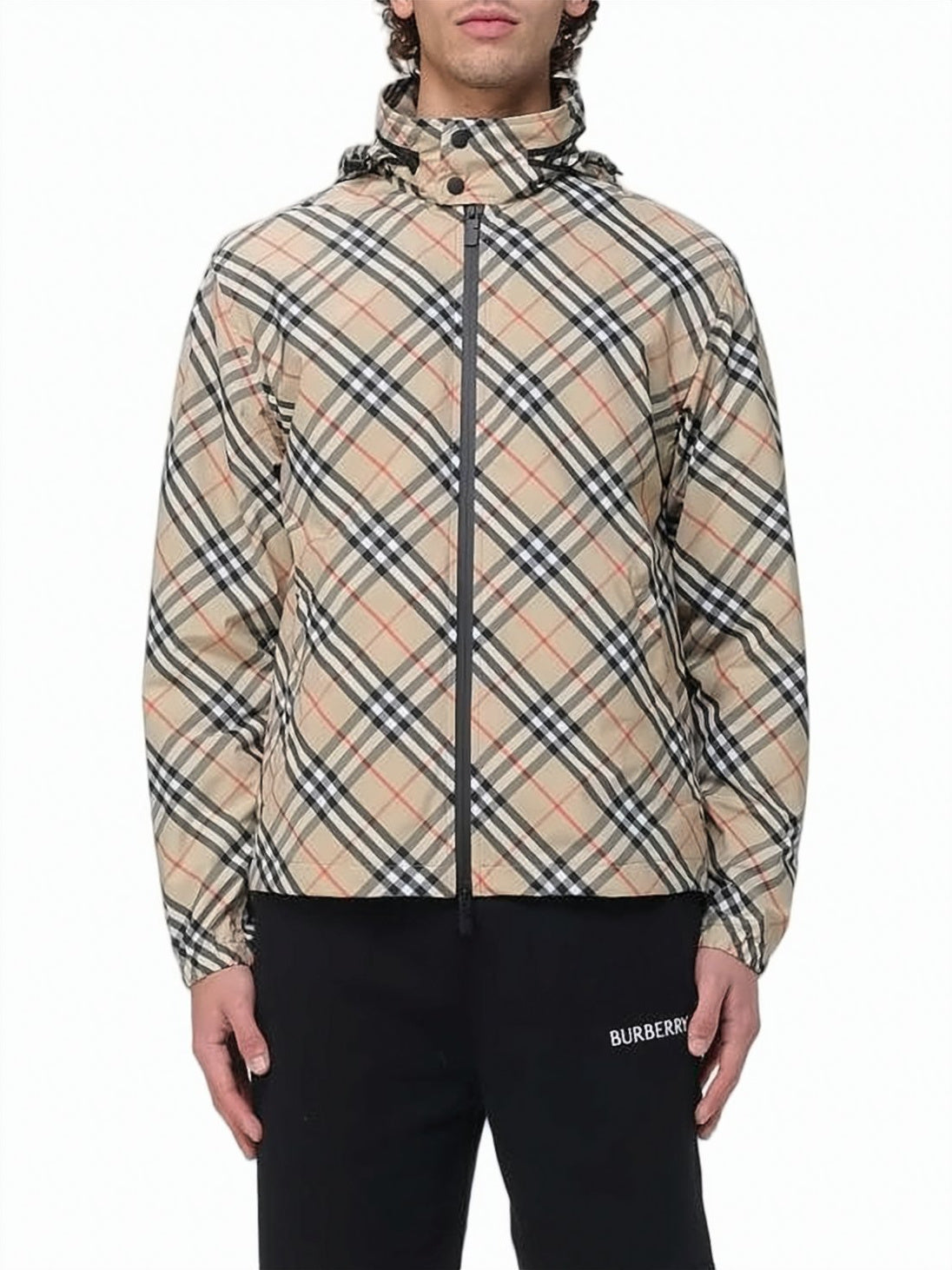 Burberry Check Pattern Nylon Windbreaker Jacket