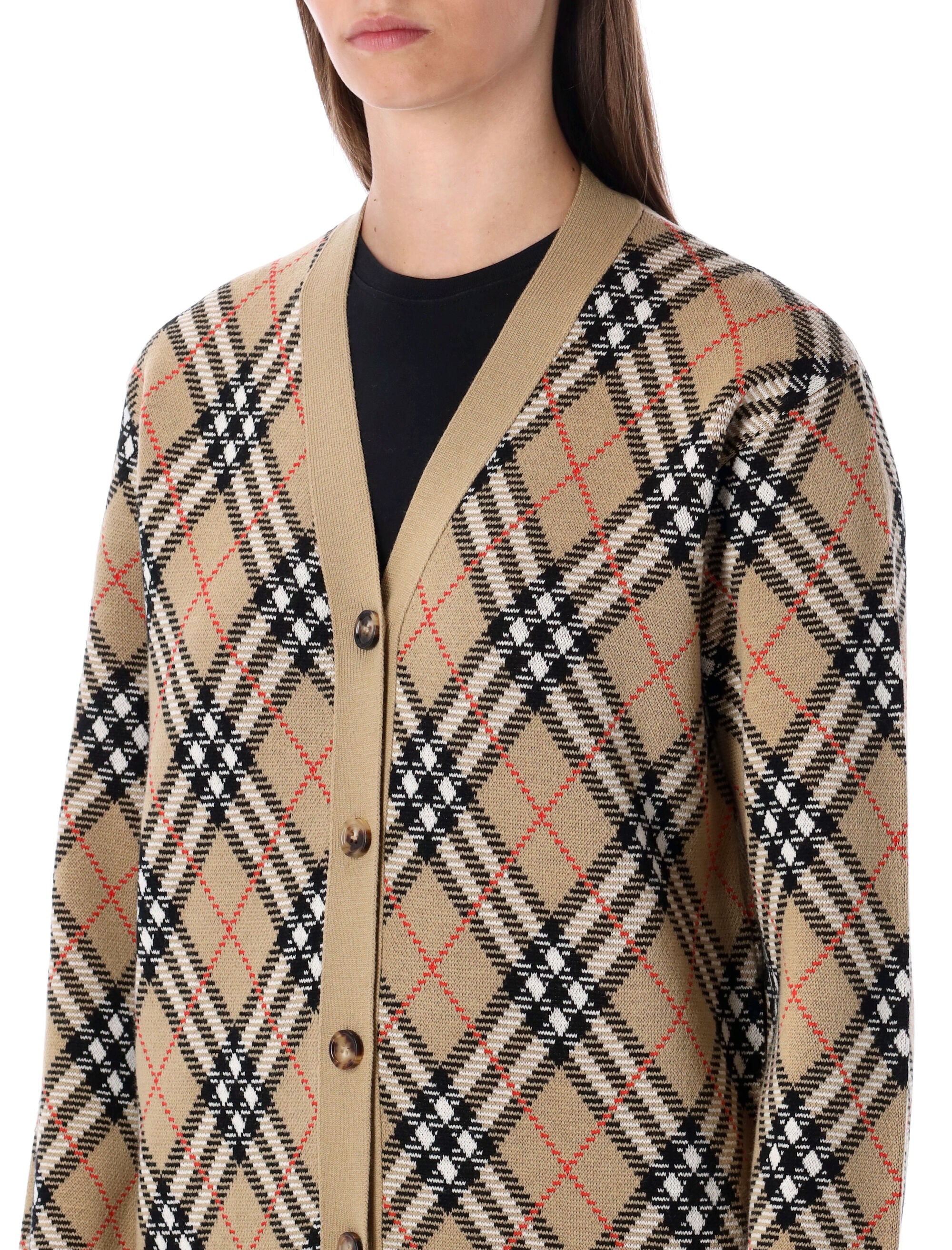 London Wool Blend Check Cardigan