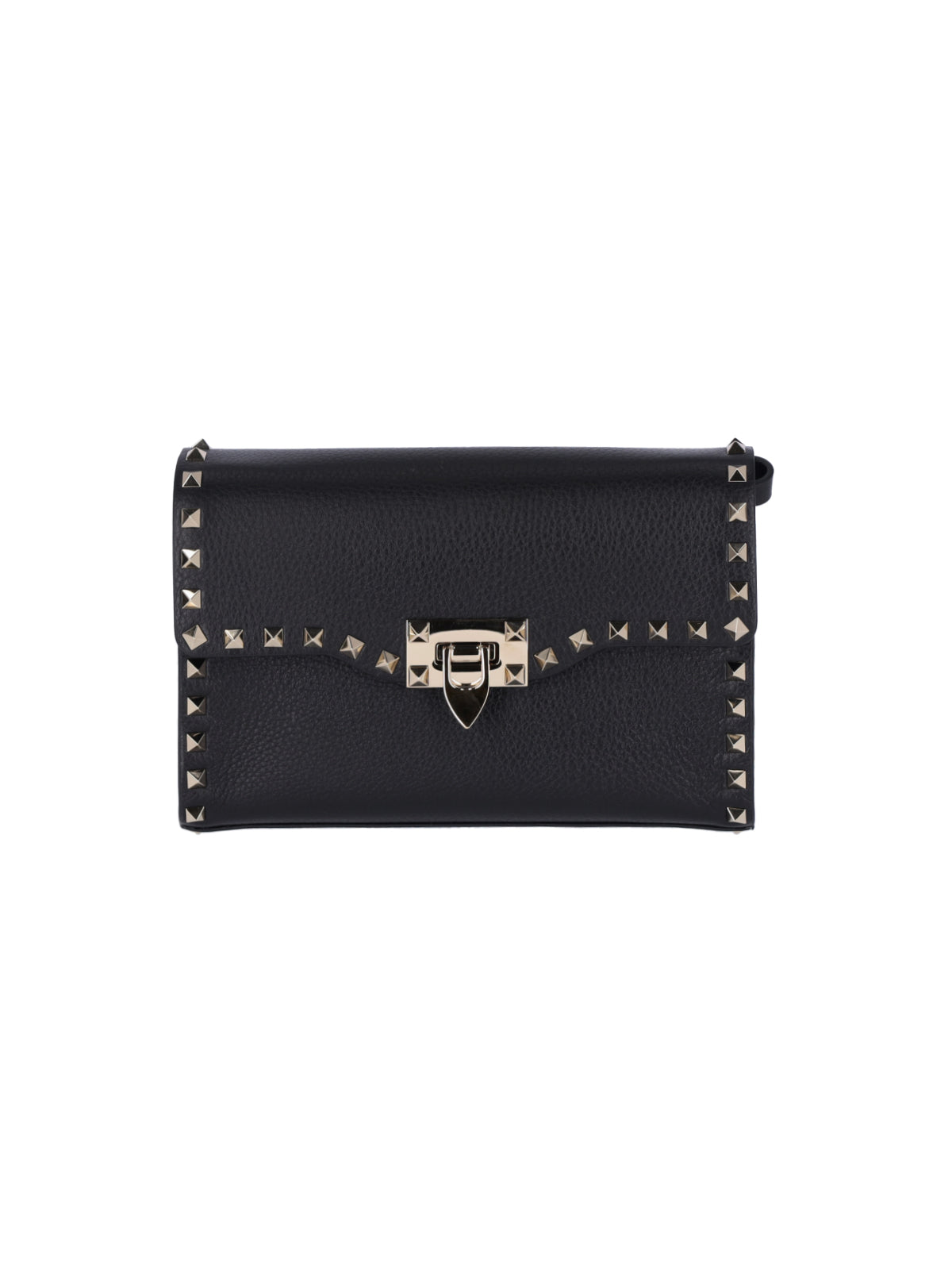 Rectangular Crossbody Bag in Black Hammered Leather