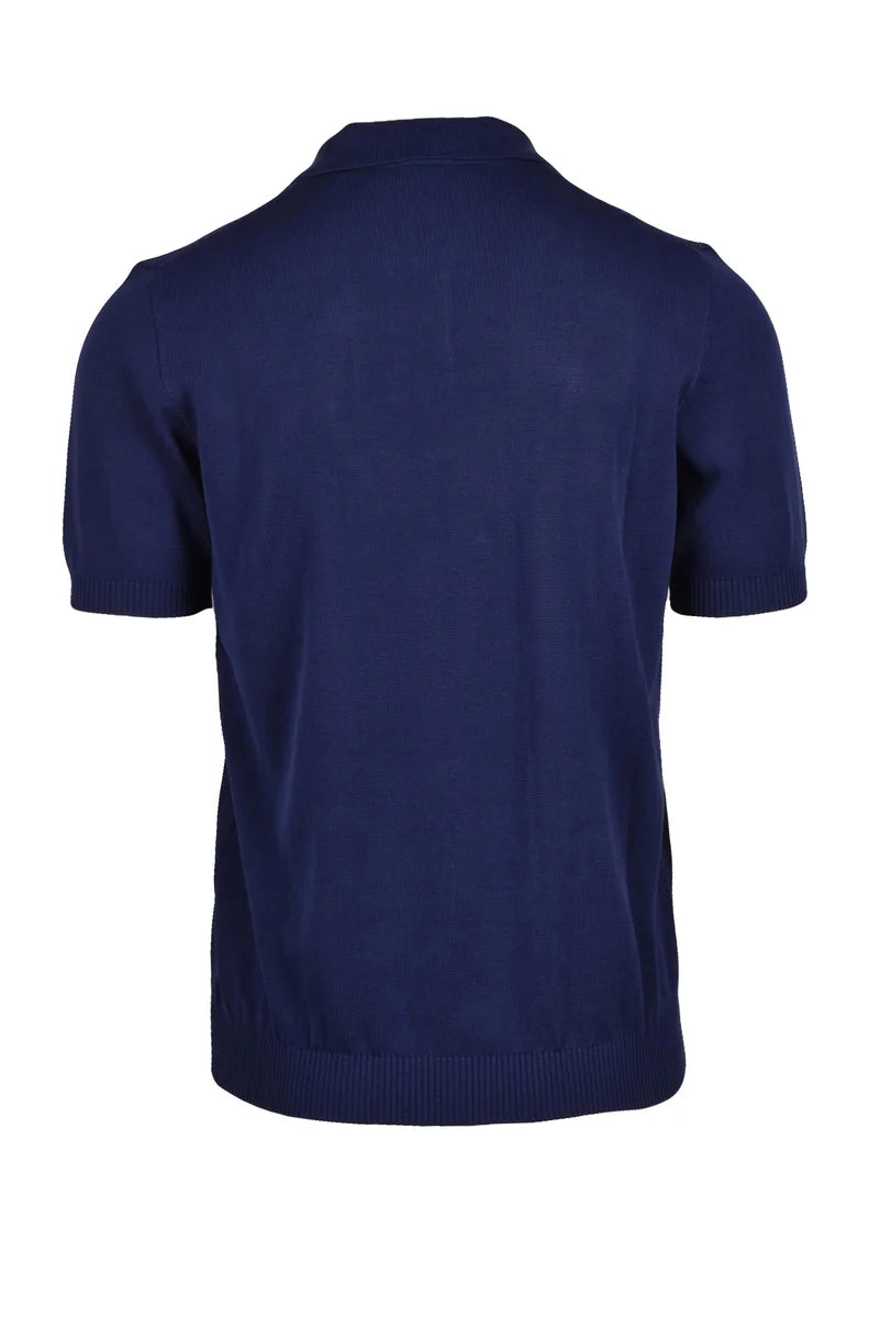 Cotton Knit Polo Shirt - Blue