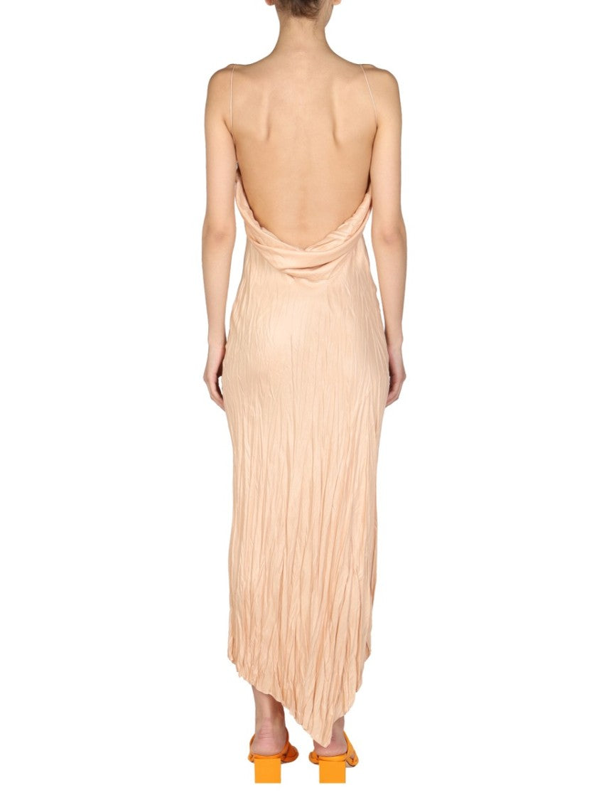 Asymmetrical Hem Dress With Round Neckline