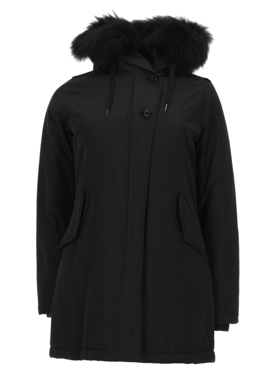 Hooded Black Jacket With Plush Faux Fur Trim