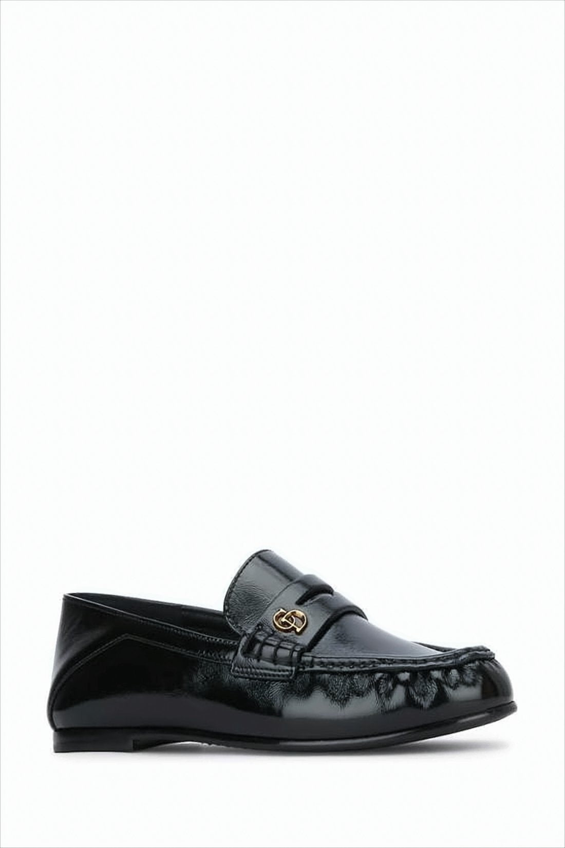 Glossy Calf Leather Loafers with Gold-tone Accent