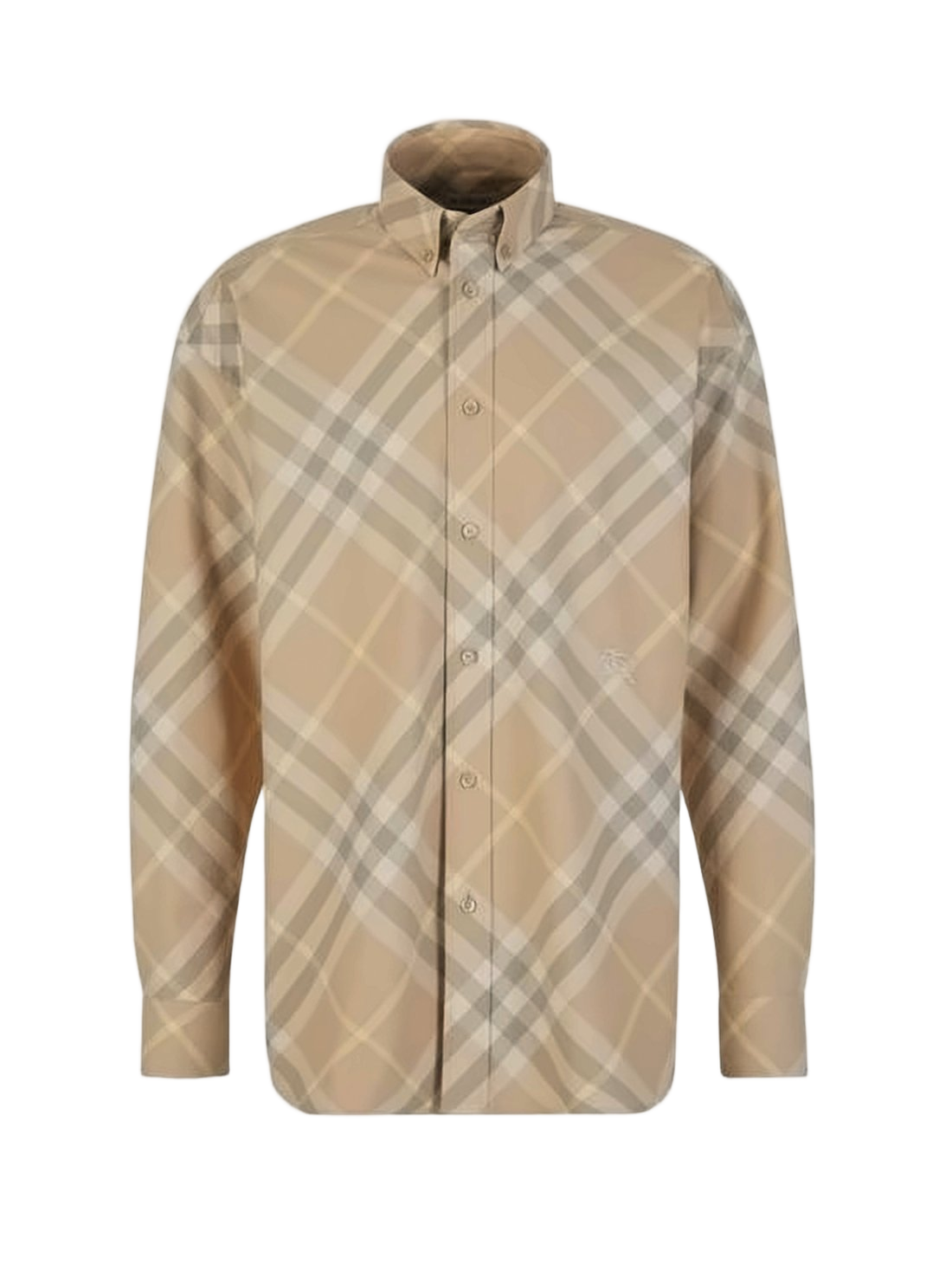 Beige Check Pattern Long-Sleeve Shirt