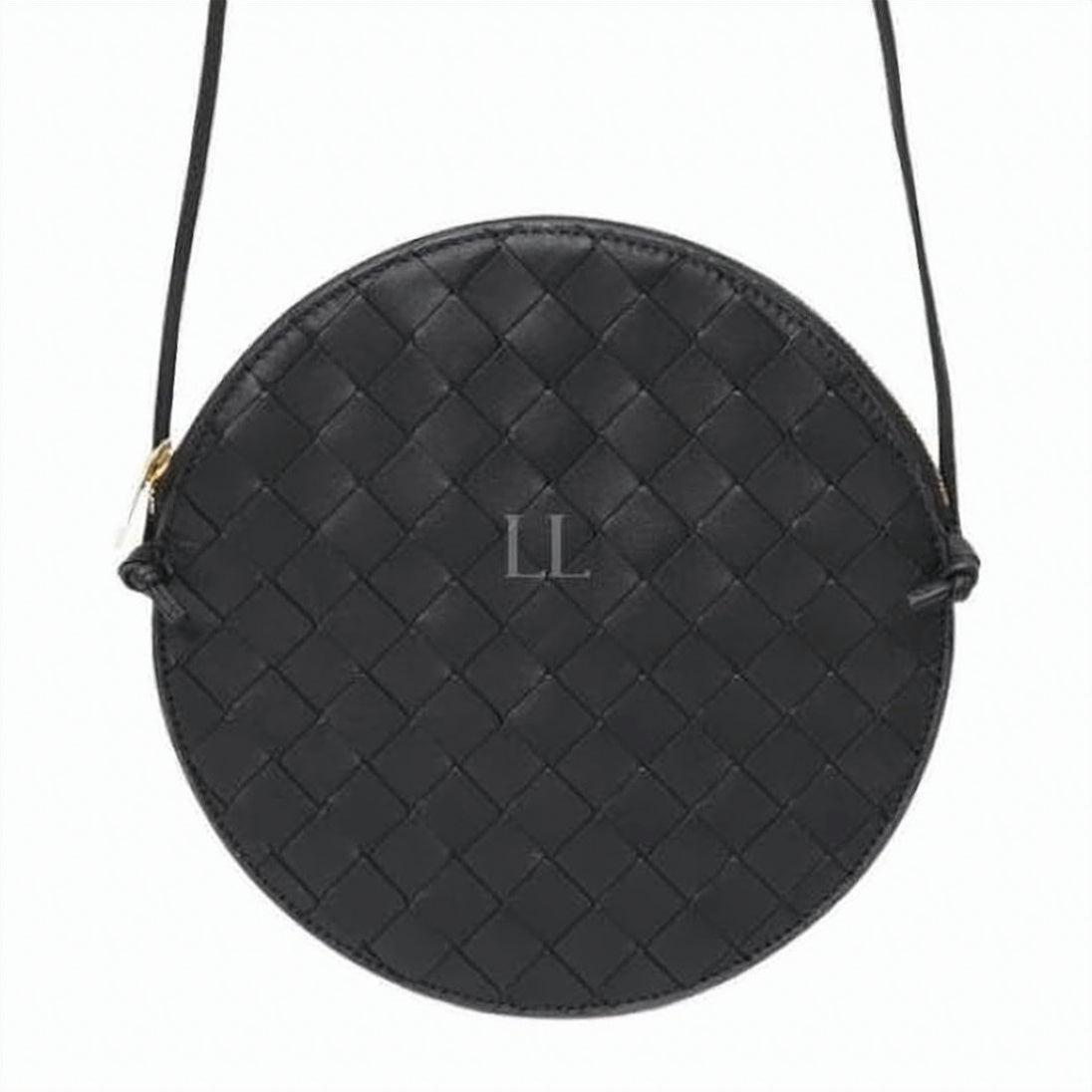 Woven Leather Round Crossbody Bag