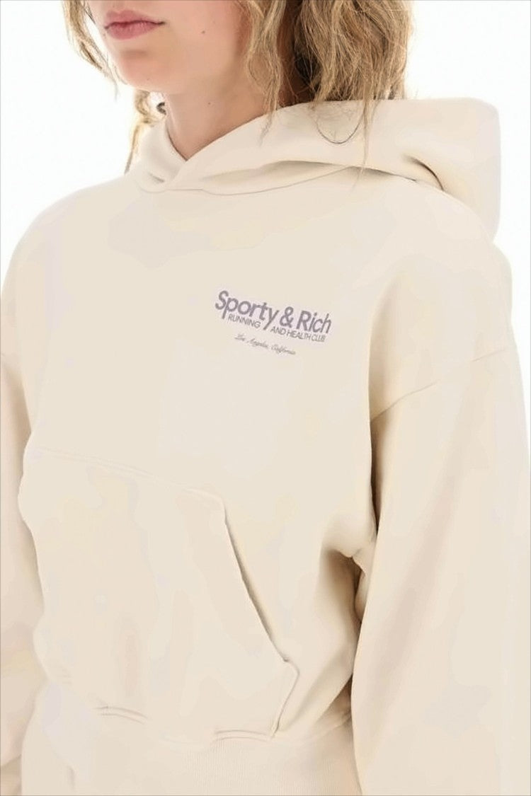 Cropped Light Beige Hoodie with Subtle Logo Print