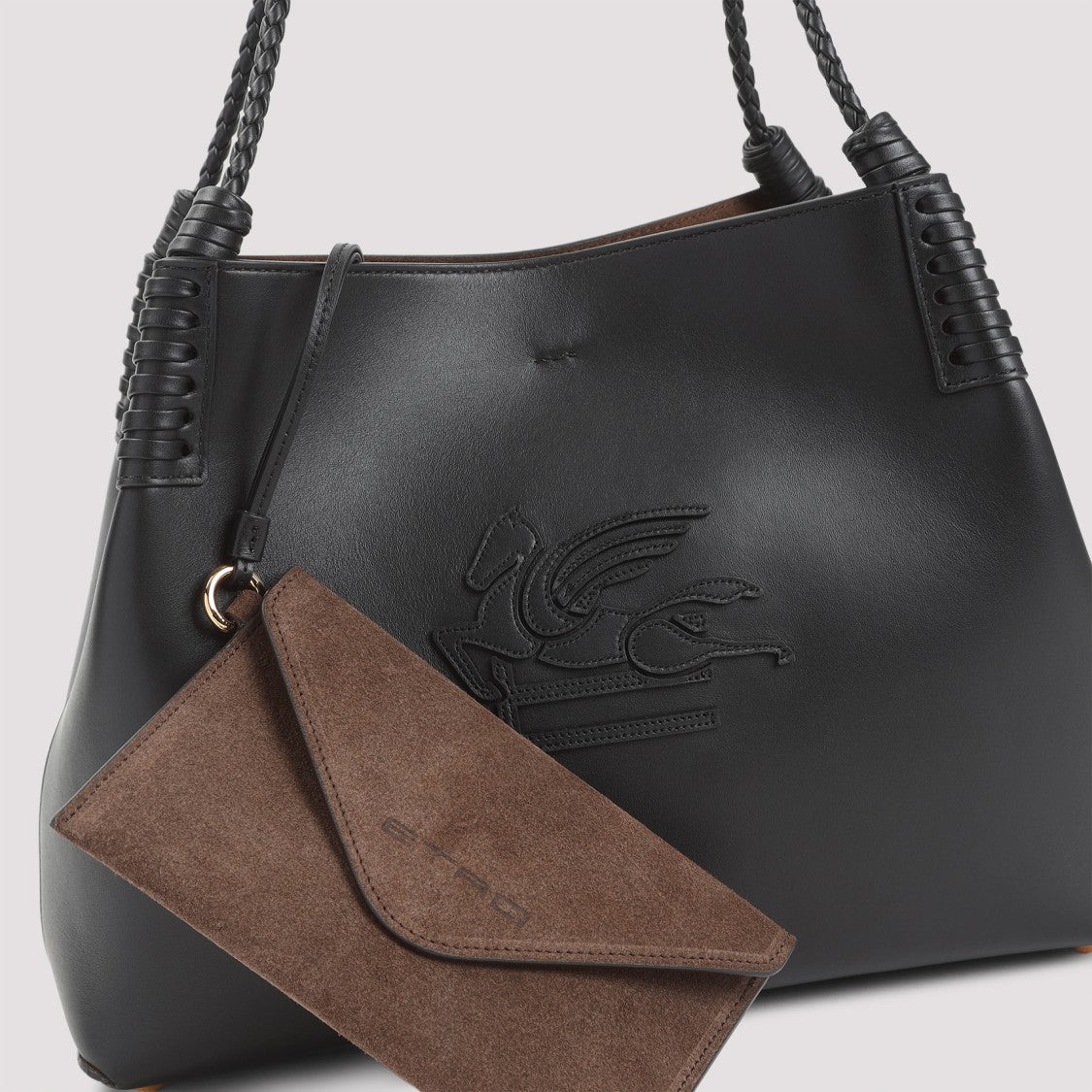 Black Leather Braided Strap Handbag