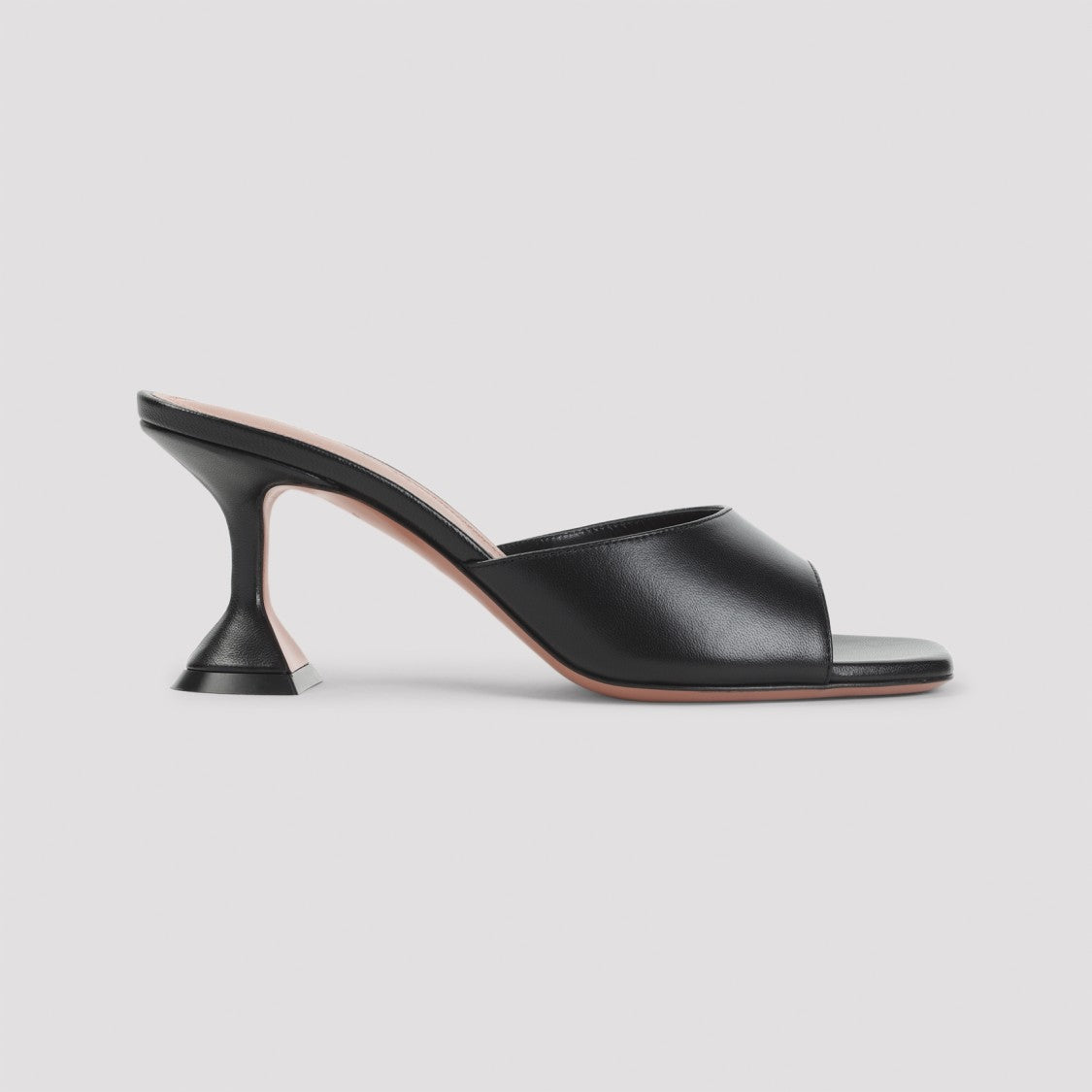 Open-Toe Black Nappa Leather Mules With Flared Heel