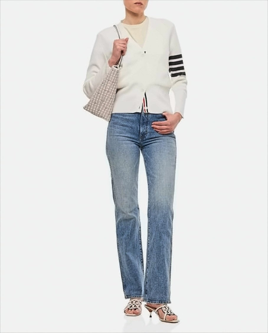 White Merino Wool Cardigan With V-Neckline And Button-Down Front