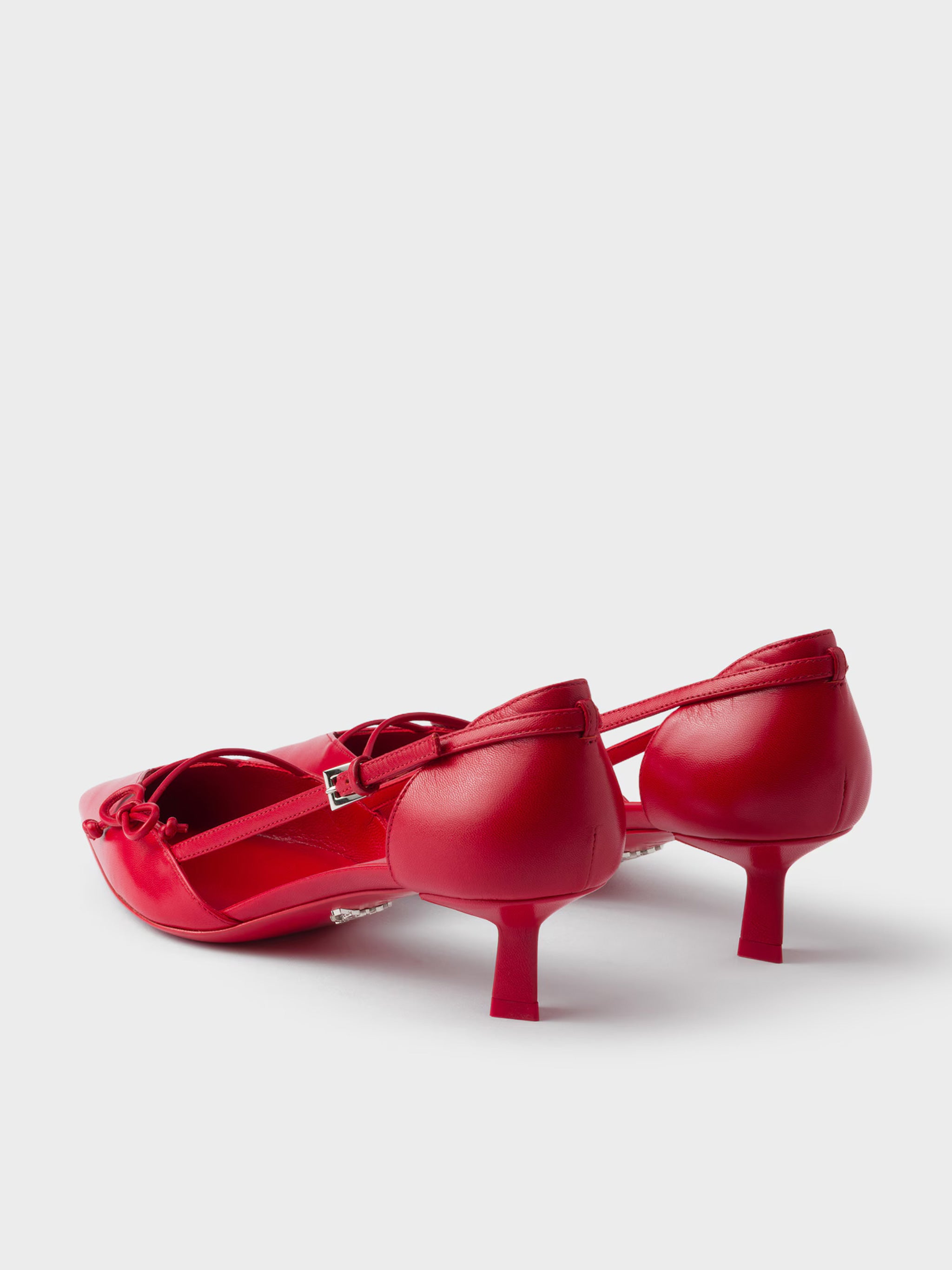 Red Pointed-Toe Slingback Bow Pumps