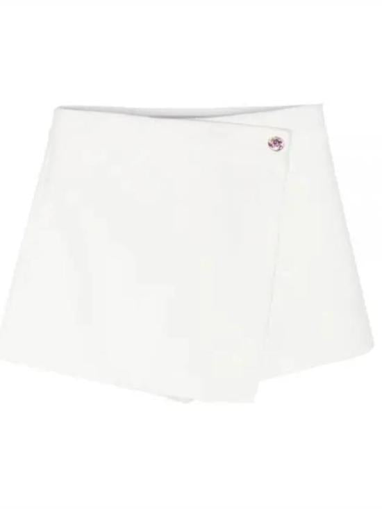 Wrap-Style White Shorts with Single Button Closure