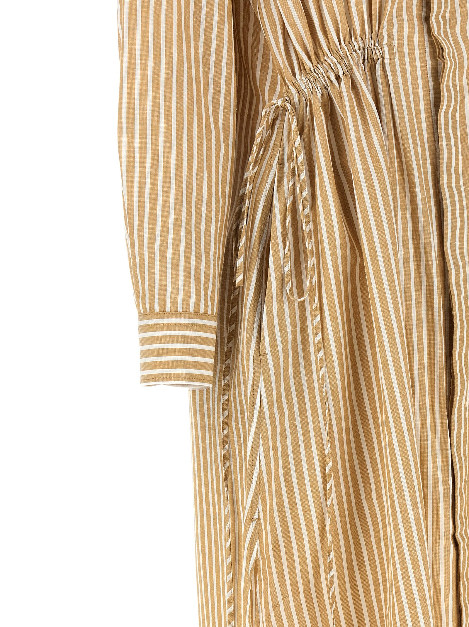 Trapeze Midi Chemisier Dress in Striped Cotton-Linen Blend