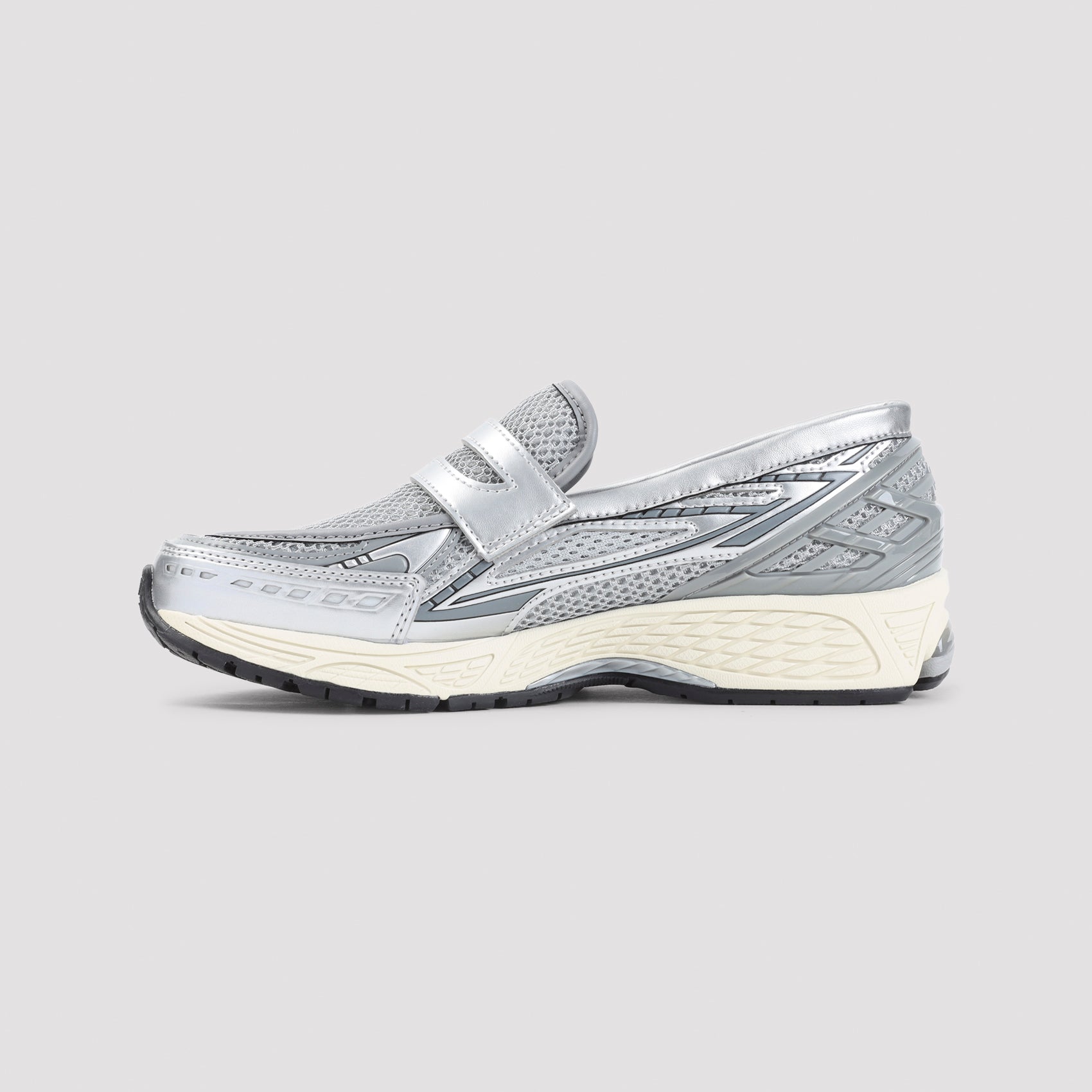 Futuristic Slip-On Sneakers with Metallic Textile Upper