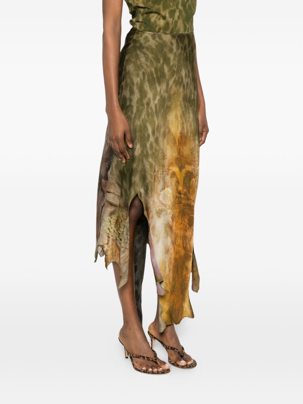 Asymmetrical Midi Skirt With Nature-Inspired Print