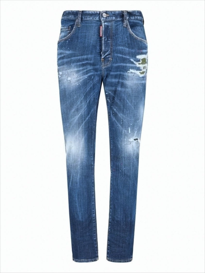 Distressed Blue Slim Fit Denim Pants