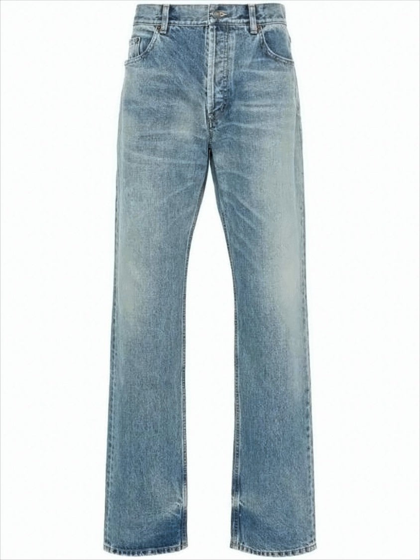 Classic Straight-Leg Denim Pants with Light Blue Wash