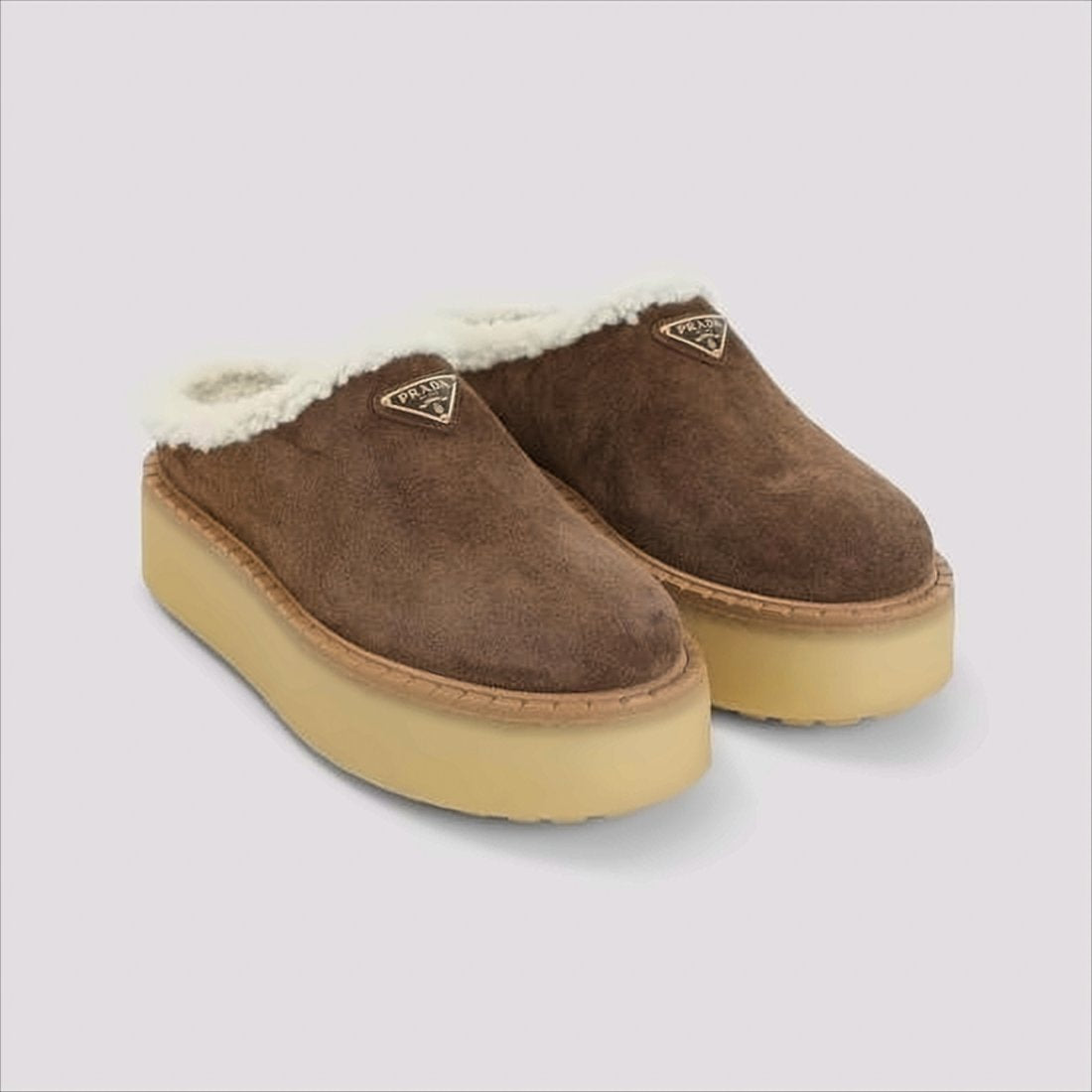 Plush Suede Mule With Triangular Logo Plaque
