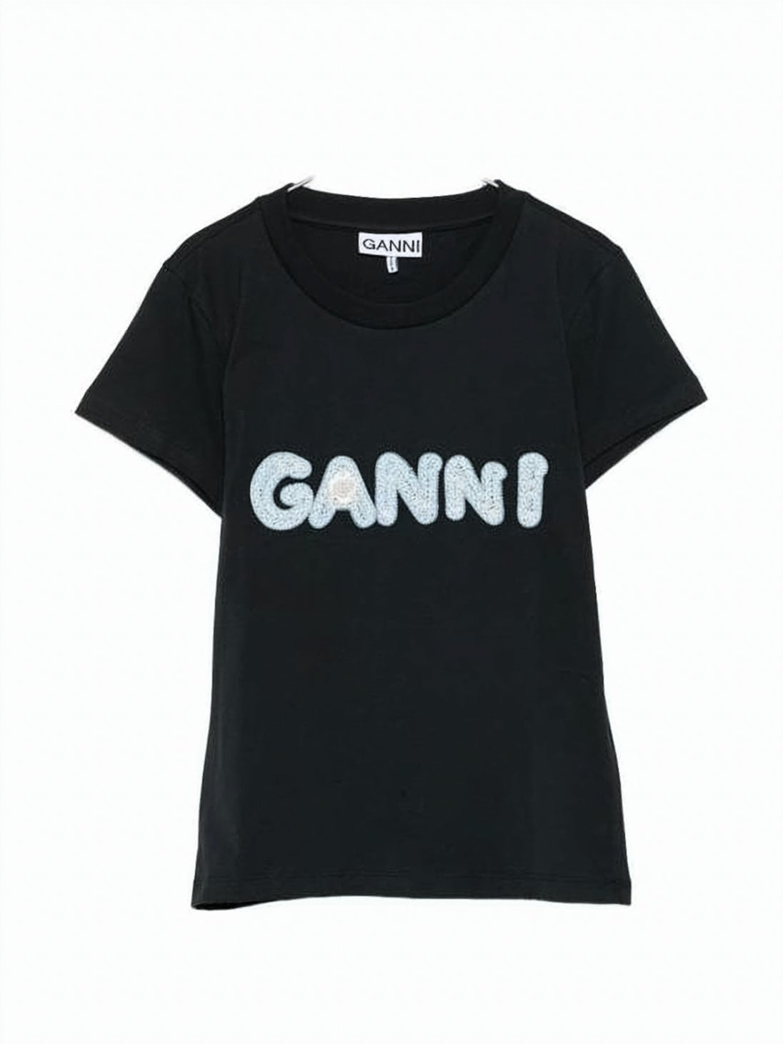 Fitted Black T-Shirt with Textured Logo Design