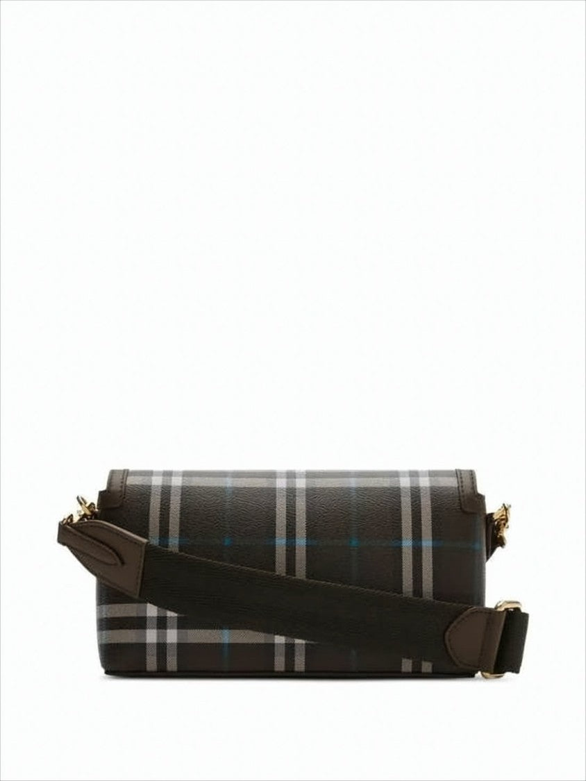 Structured Dark-Tone Check Crossbody Bag