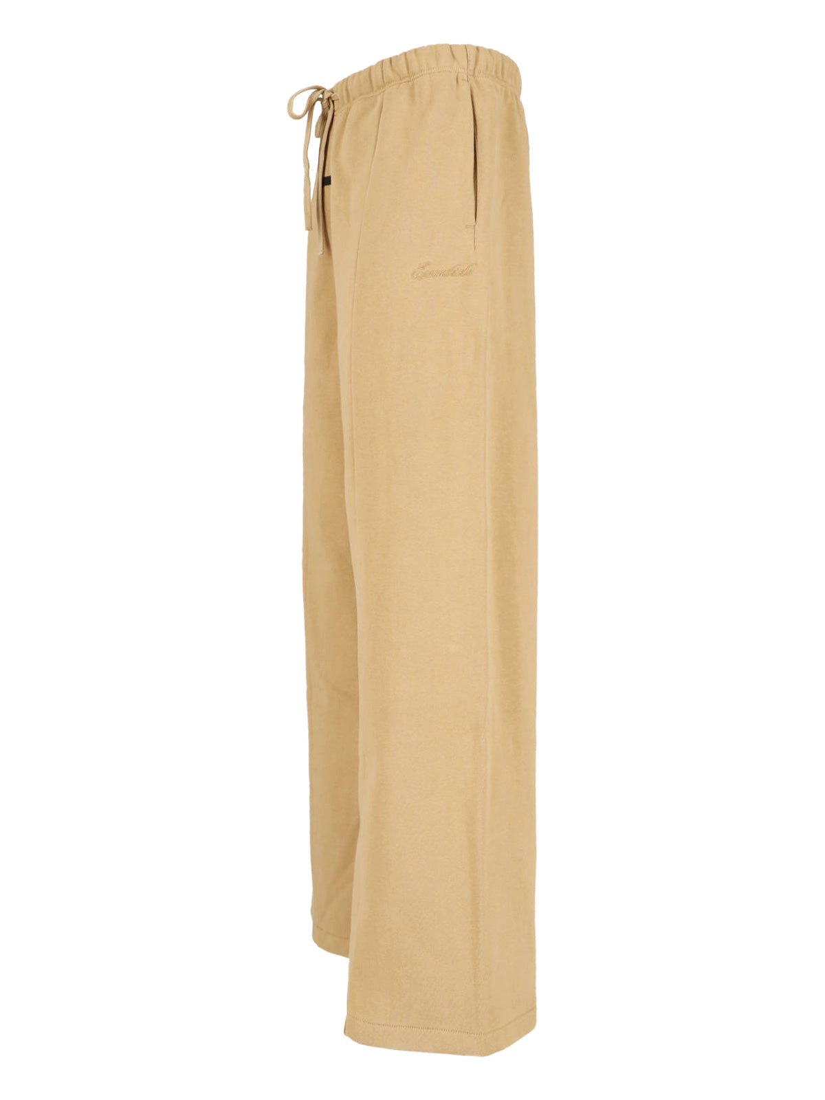 Beige Wide-Leg Cropped Tonal Embroidered Trousers