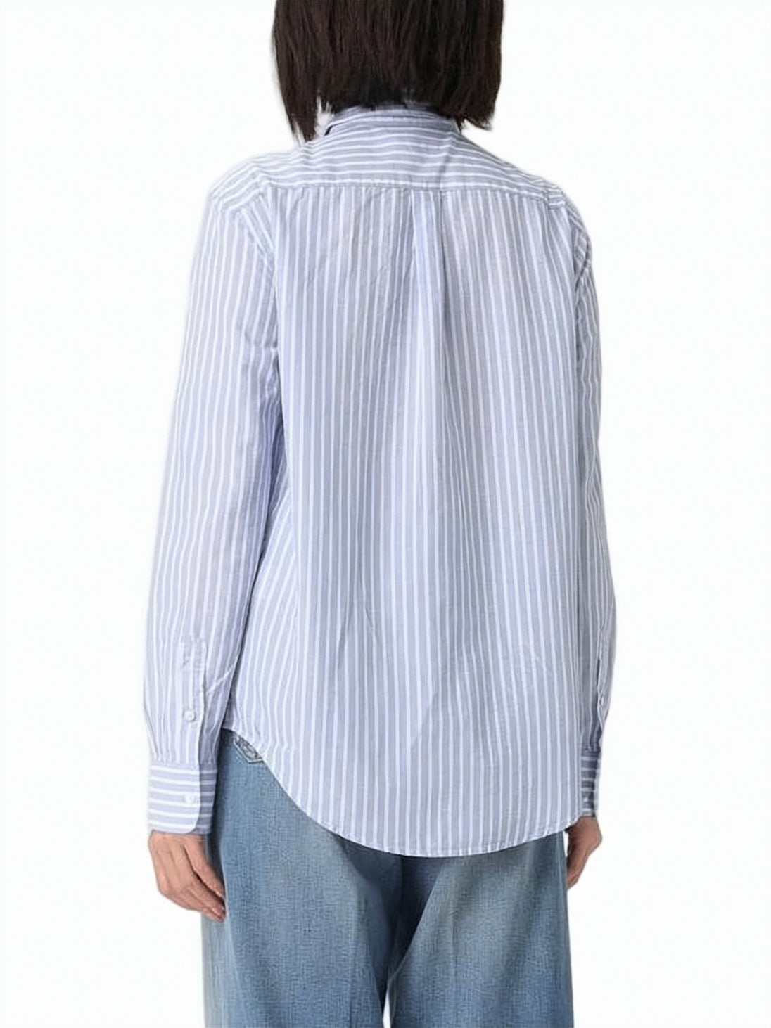 Long-Sleeved Button-Up Shirt with Vertical Stripes