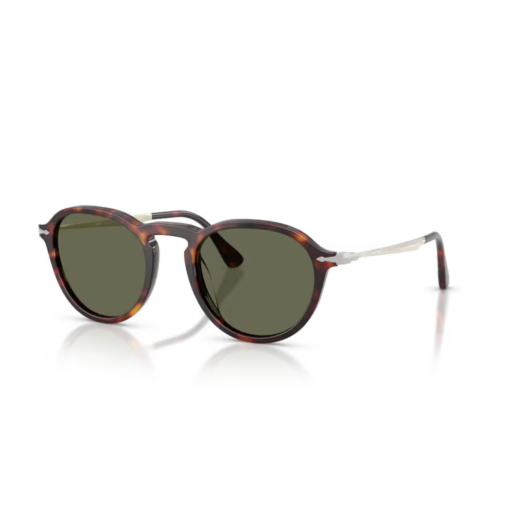 0po3383s Round Tortoiseshell Acetate Sunglasses with Metallic Temples
