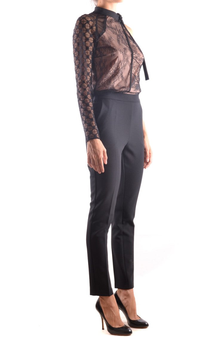 Asymmetrical Lace Top Ensemble With Tailored Pants