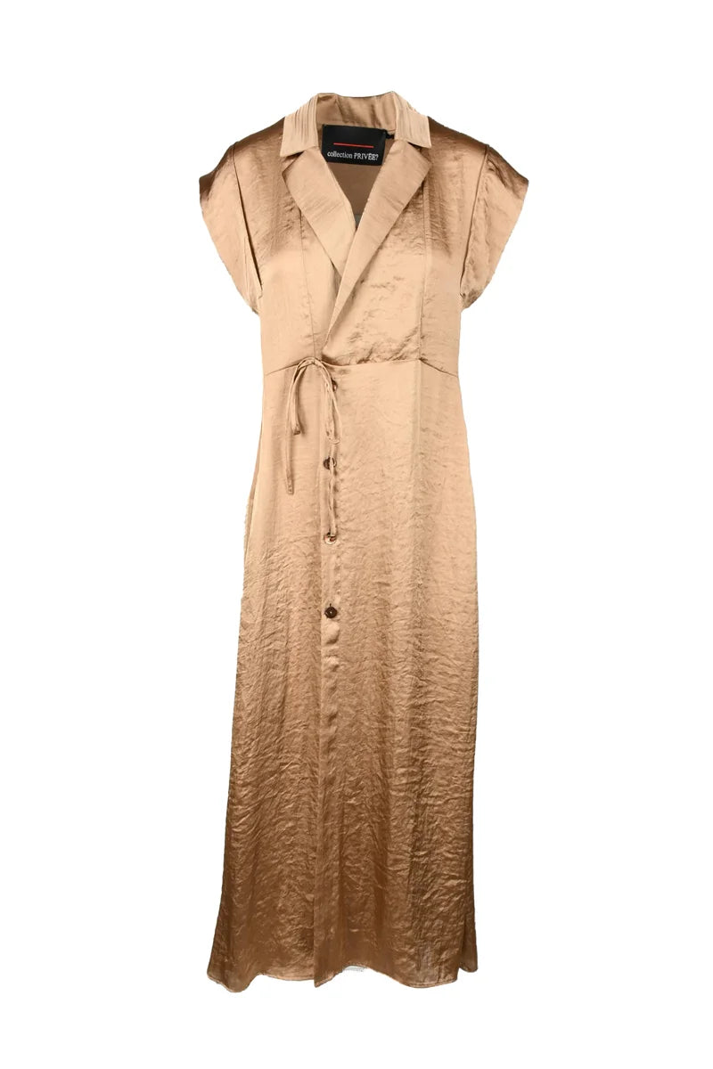 Bronze Midi Dress with Notched Collar