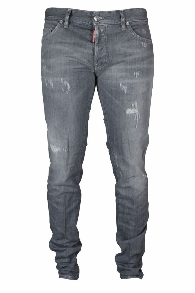 Light Gray Slim-Fit Jeans With Distressed Details