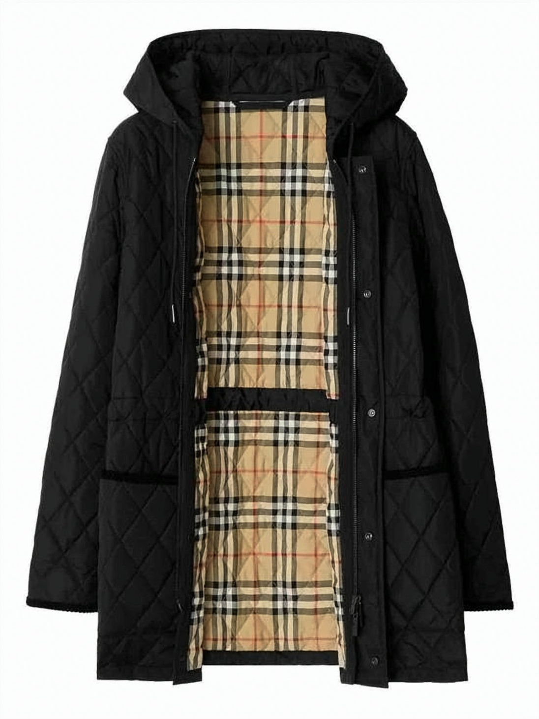 Quilted Casual Jacket with Hood and Checkered Lining