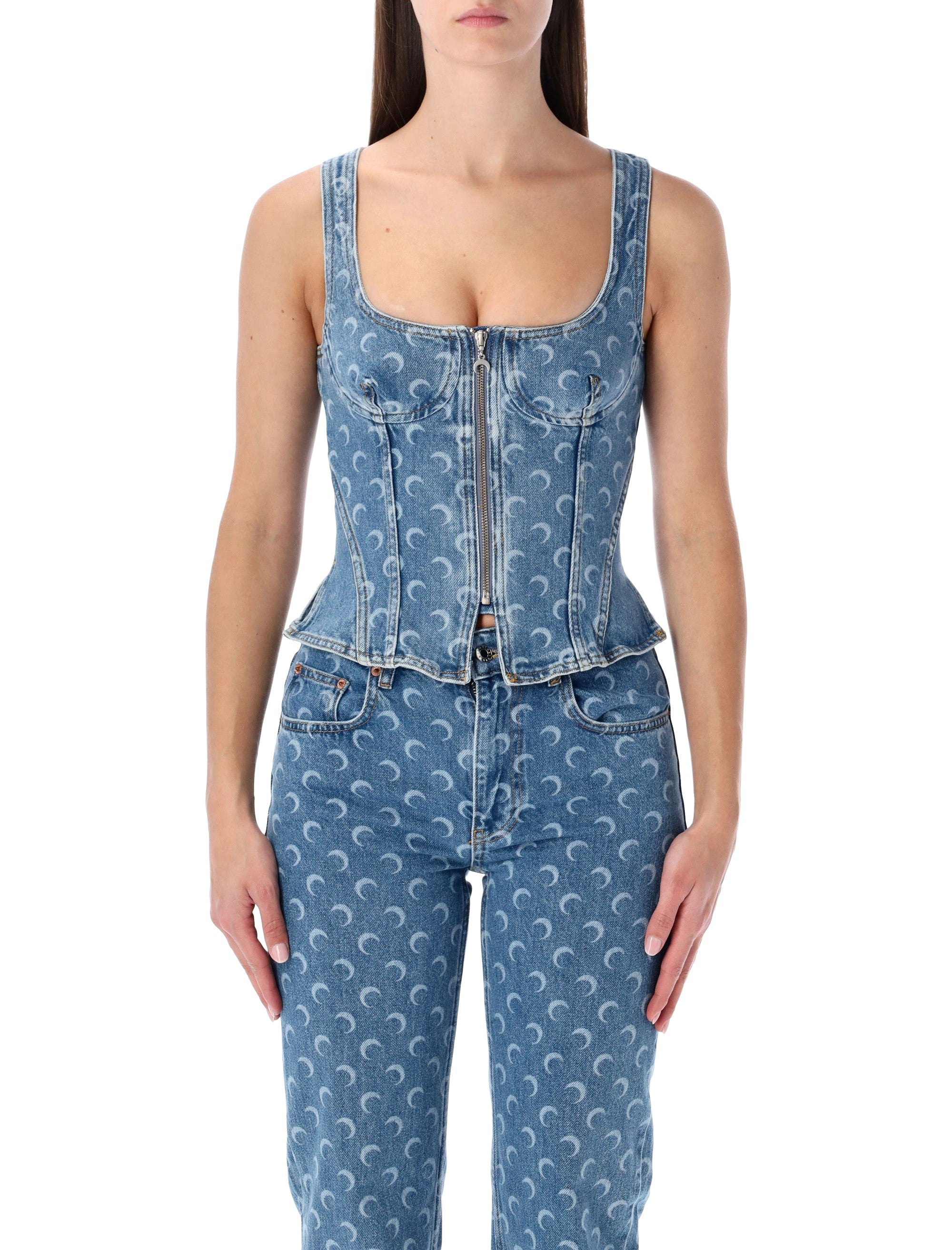 Moon Laser Denim Bustier Top