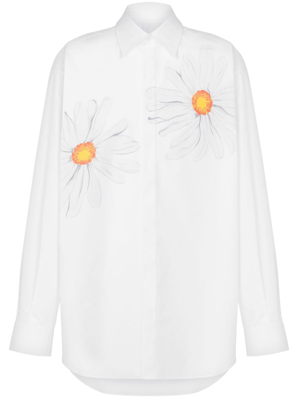 Floral Print White Cotton Poplin Shirt
