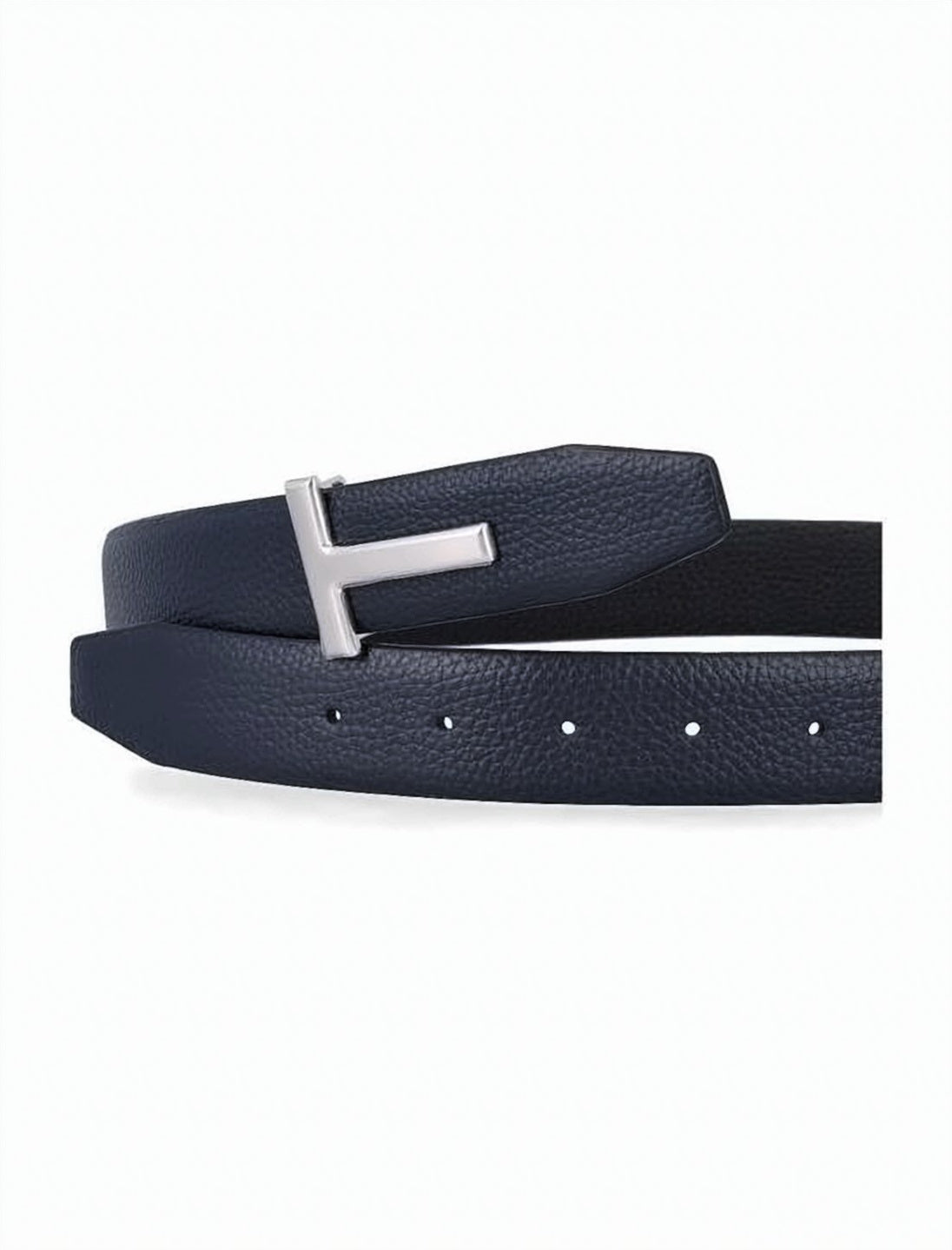 Reversible Buckle T Belt In Textured Calfskin