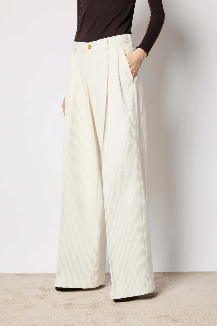 High-Waist Wide-Leg Pants With Ribbed Texture