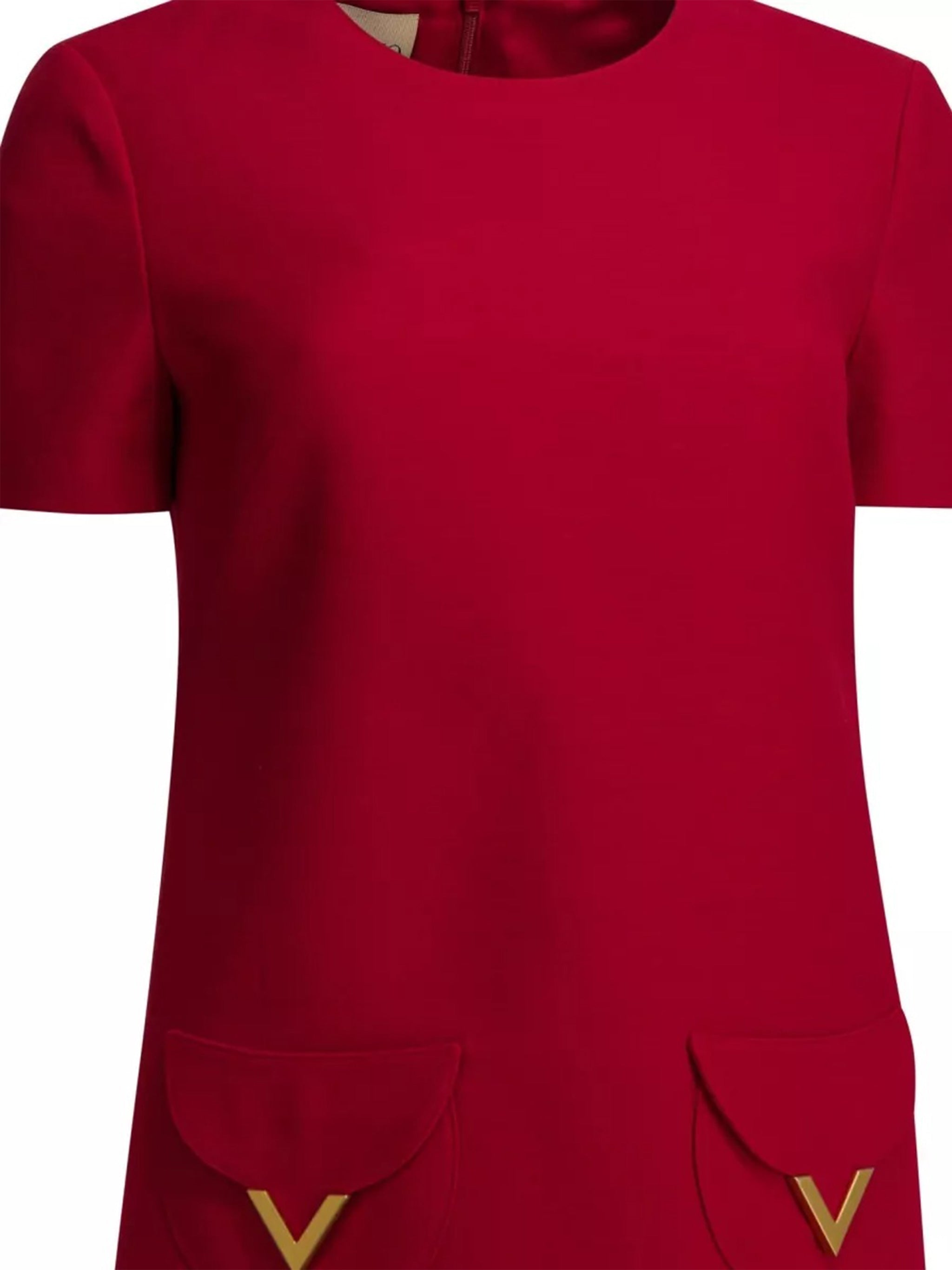 Red V-Gold Detail Flared Mini Dress