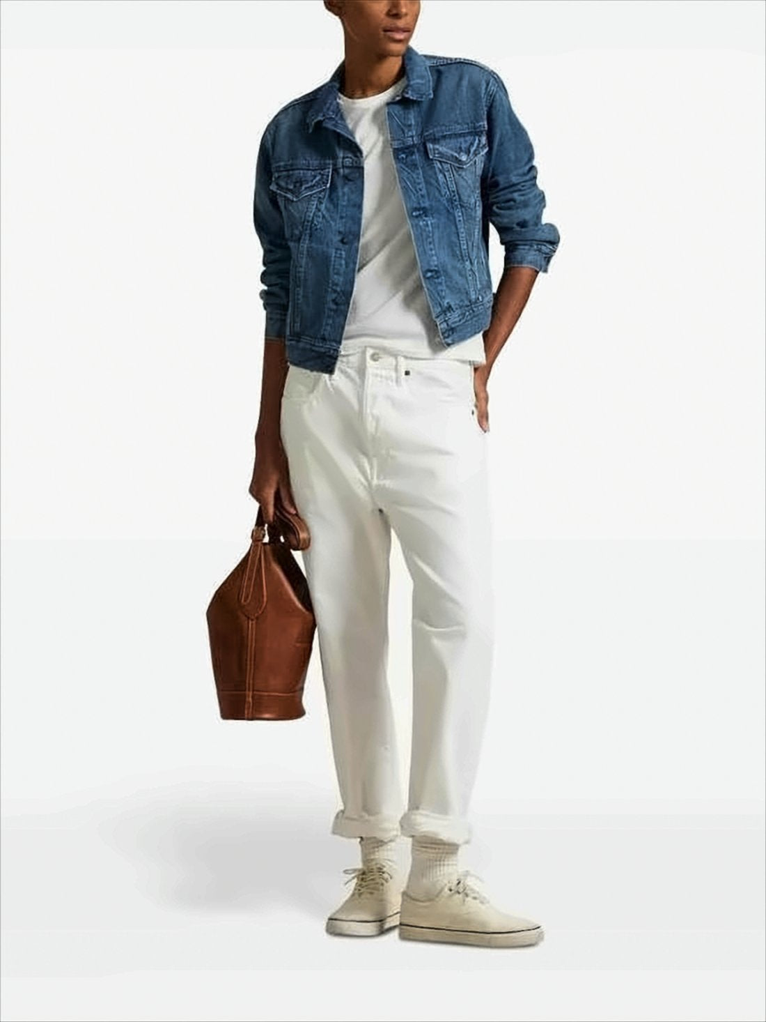 Cropped Denim Jacket with Classic Collar