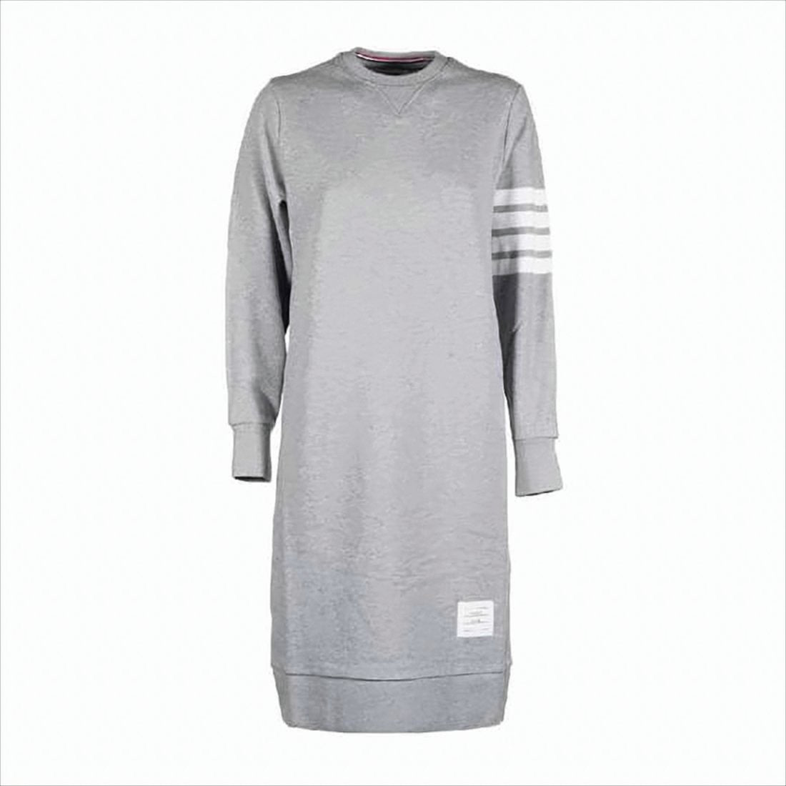 Heather Grey Midi Dress with Striped Sleeve Detail