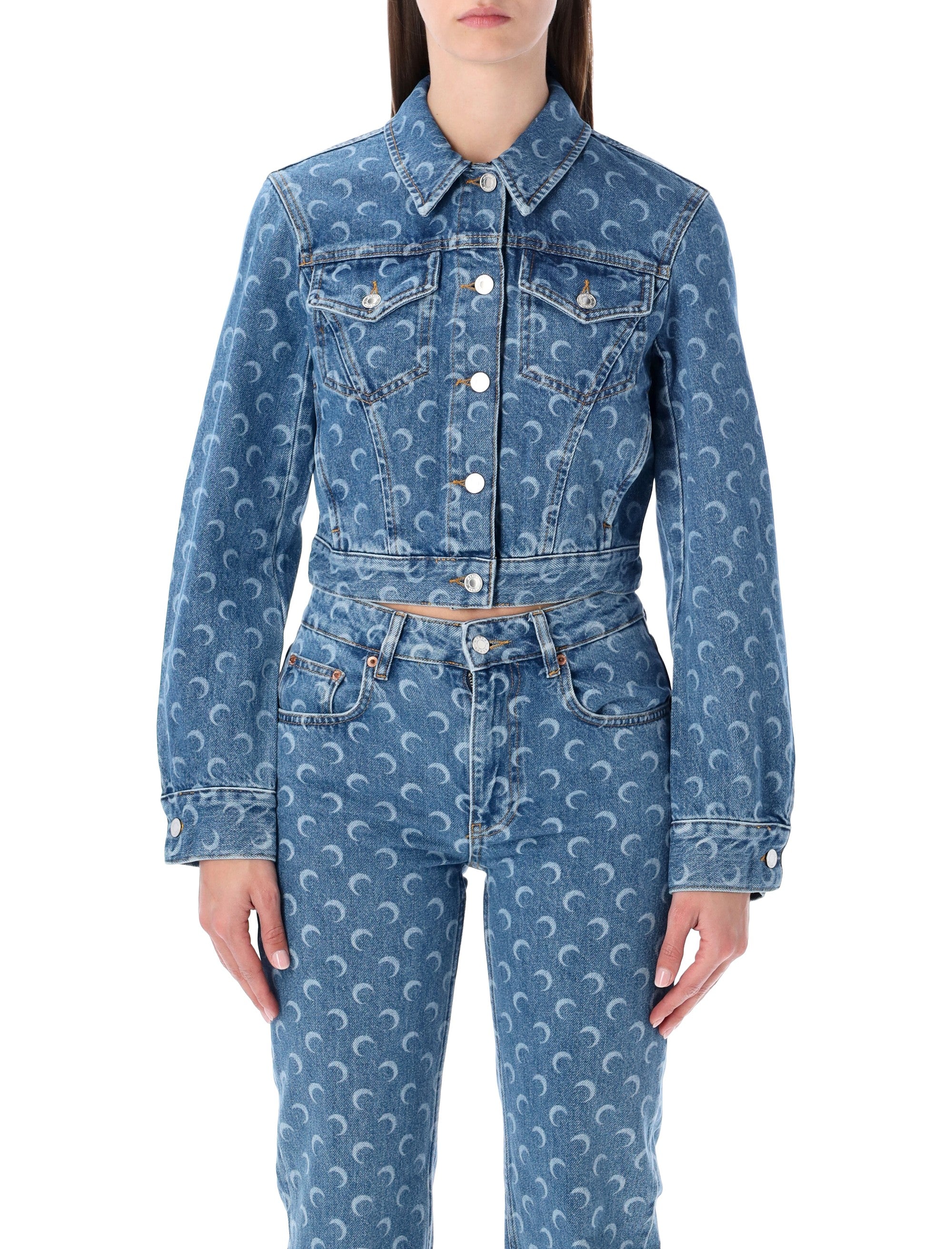 Moon Laser Blue Wash Cropped Denim Jacket